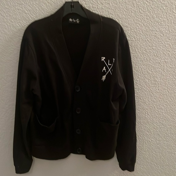 A.L.C Men Black Howling Wolf Button Down Sweater Size XS - Picture 2 of 7